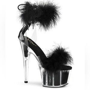 Elegant Black Feathered Women's Heels